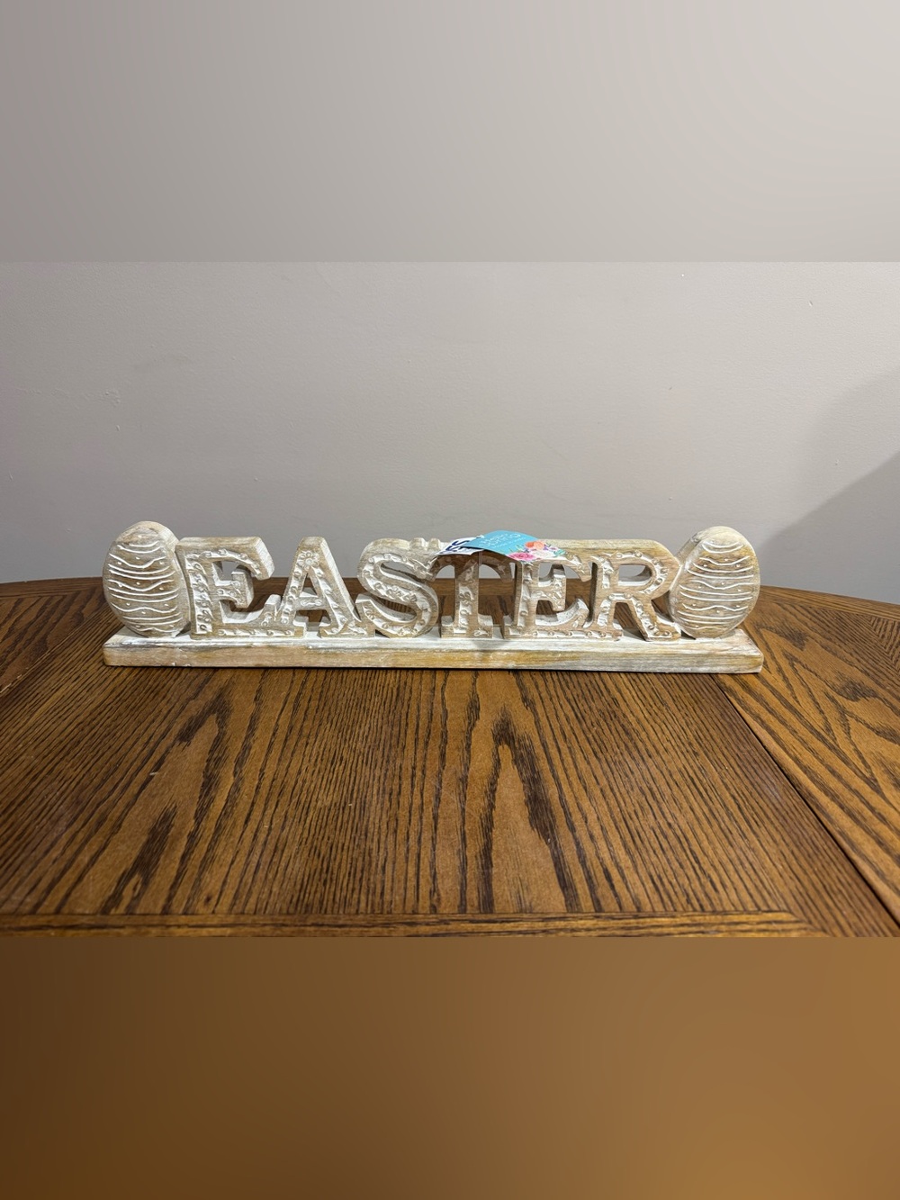 EASTER Wooden Decorative Tabletop Sign in Distressed White
